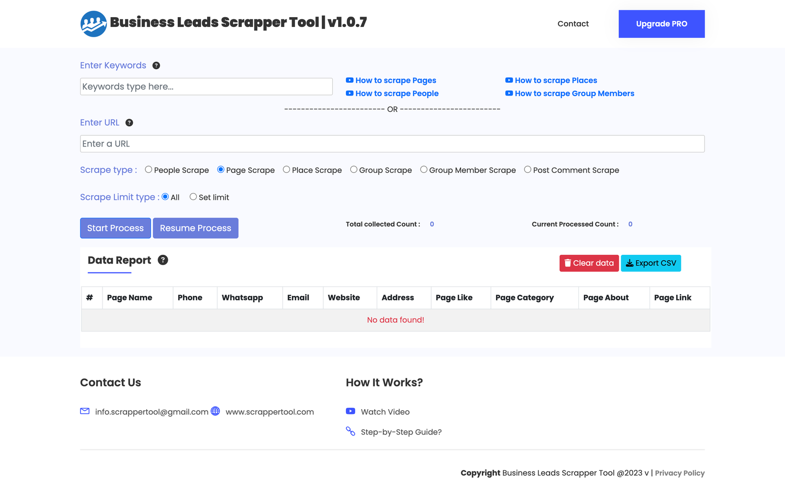 Business Leads Scrapper Tool - Dashboard