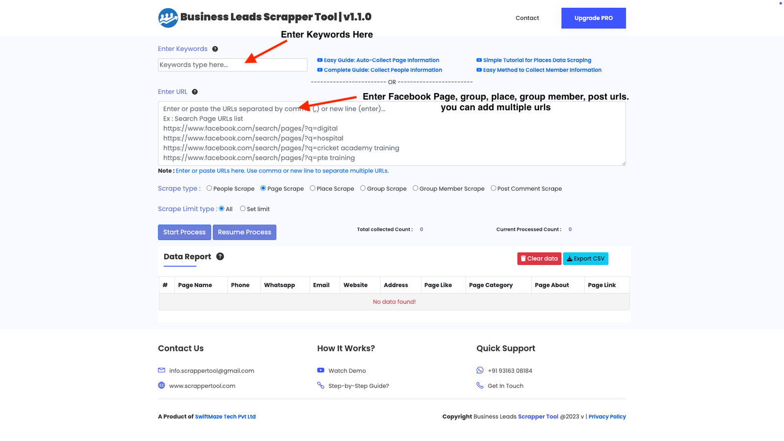 Facebook Scraper Tool Dashboard