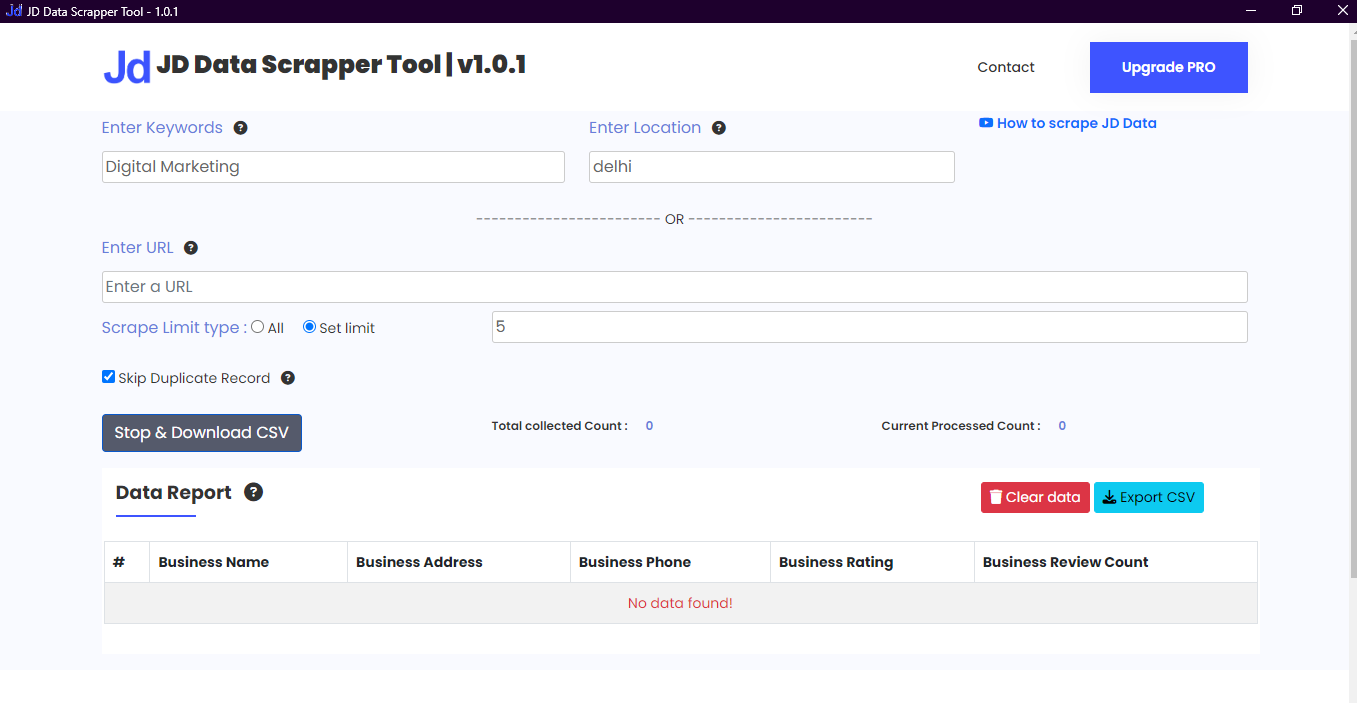 Start Scraping on JD Scrapper Tool
