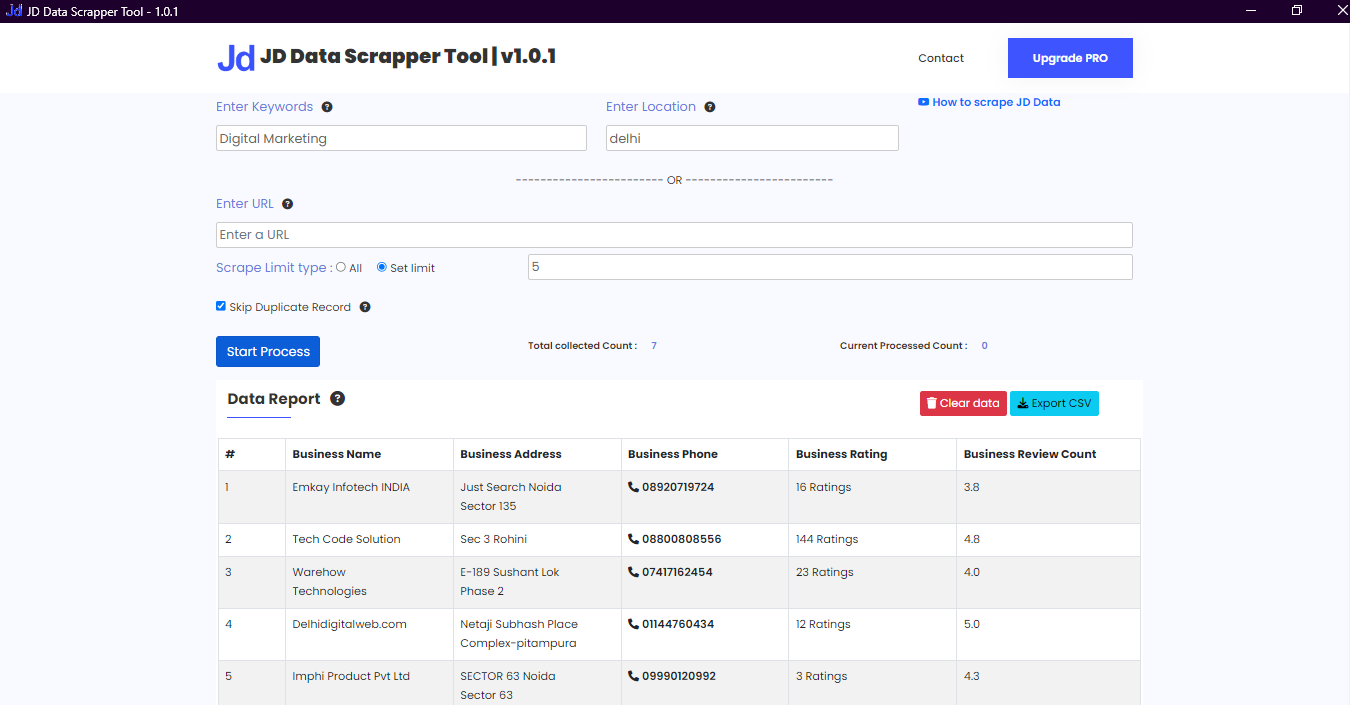 Download Scrape data From the JD Scrapper Tool