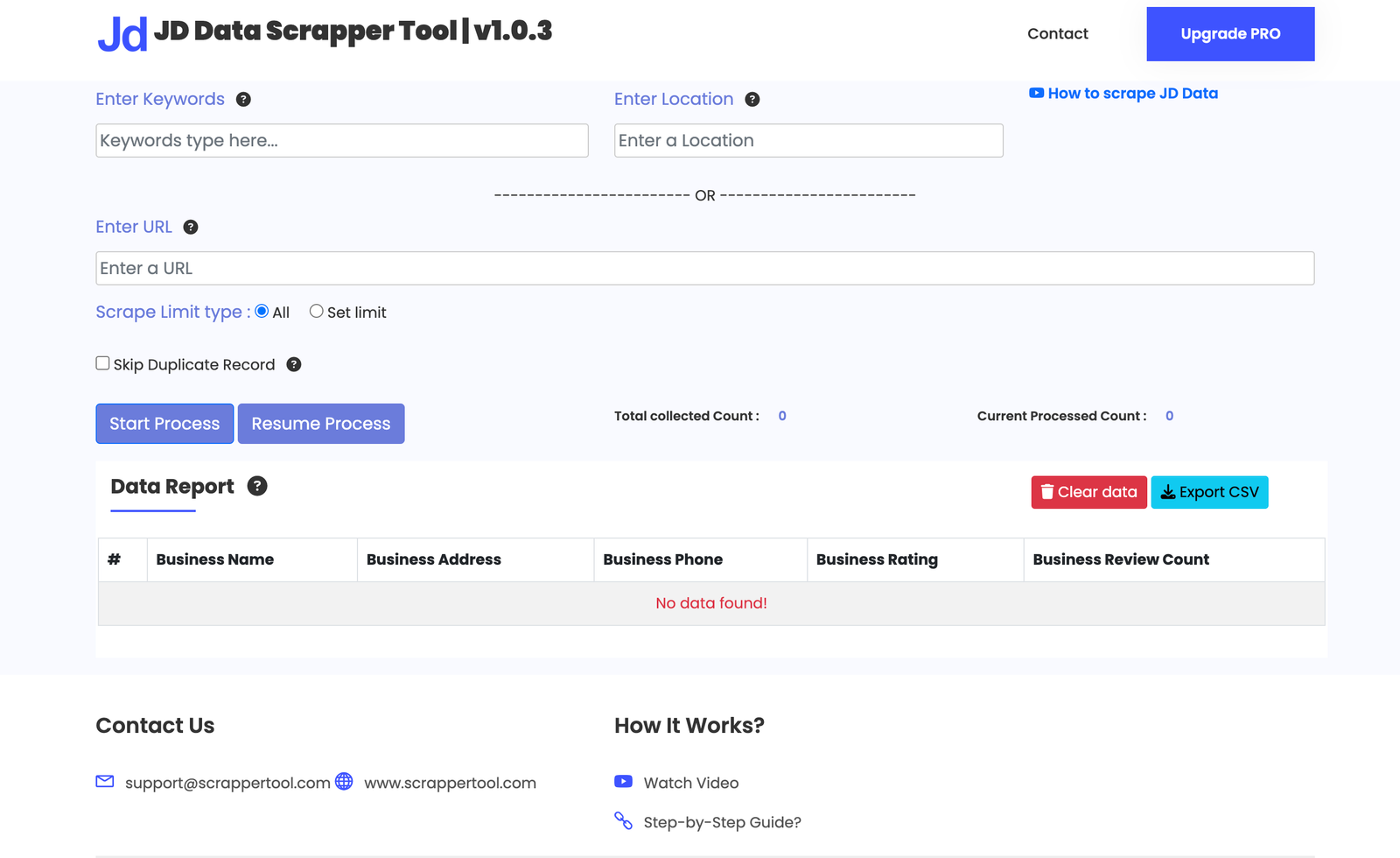 Indiamart scraper tool resume button