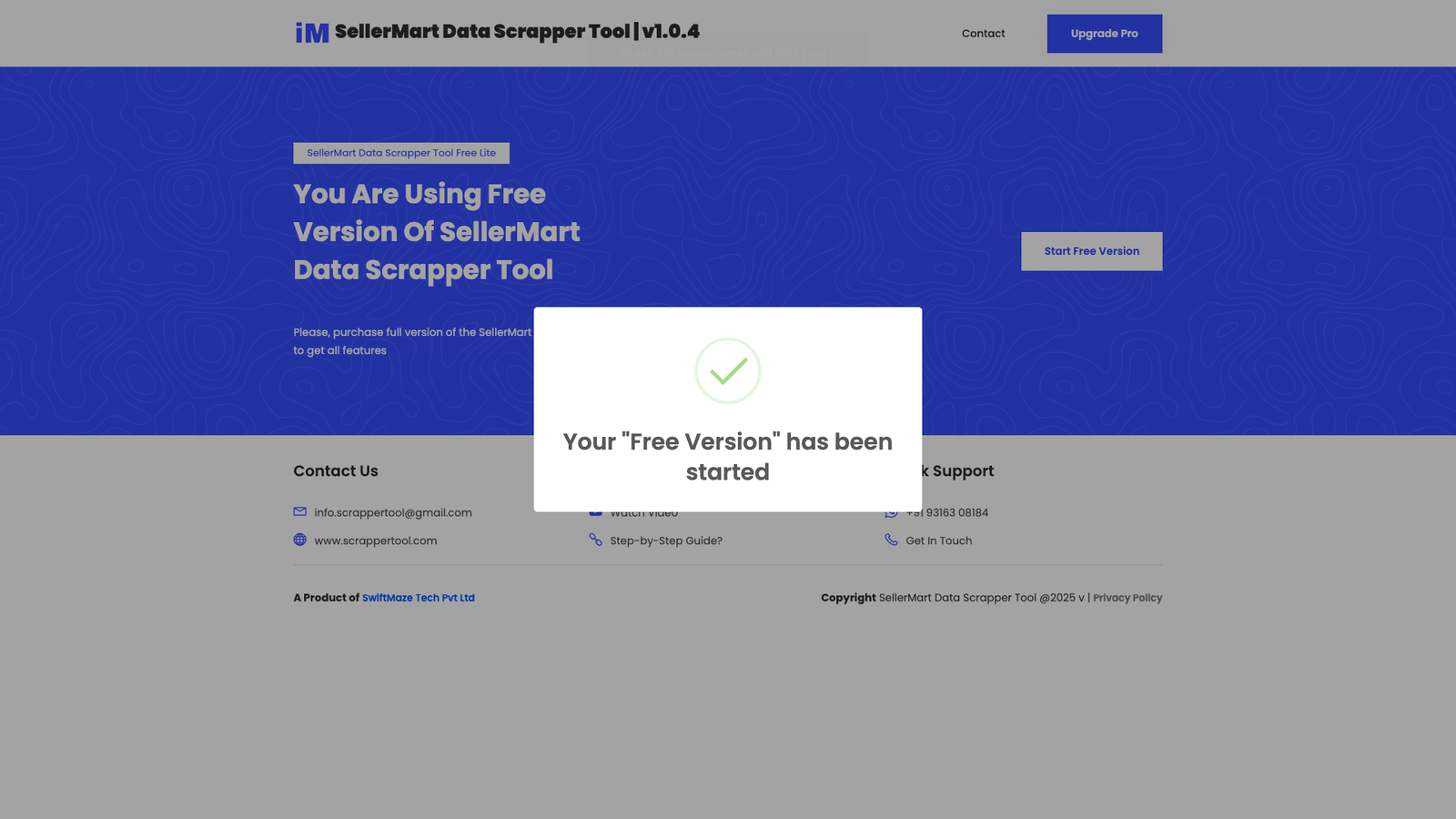 Start free Version of SellerMart Scraper Tool