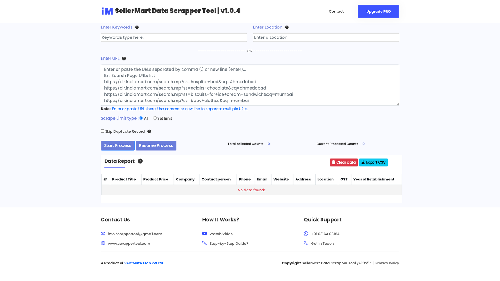 SellerMart Scraper Tool Dashboard