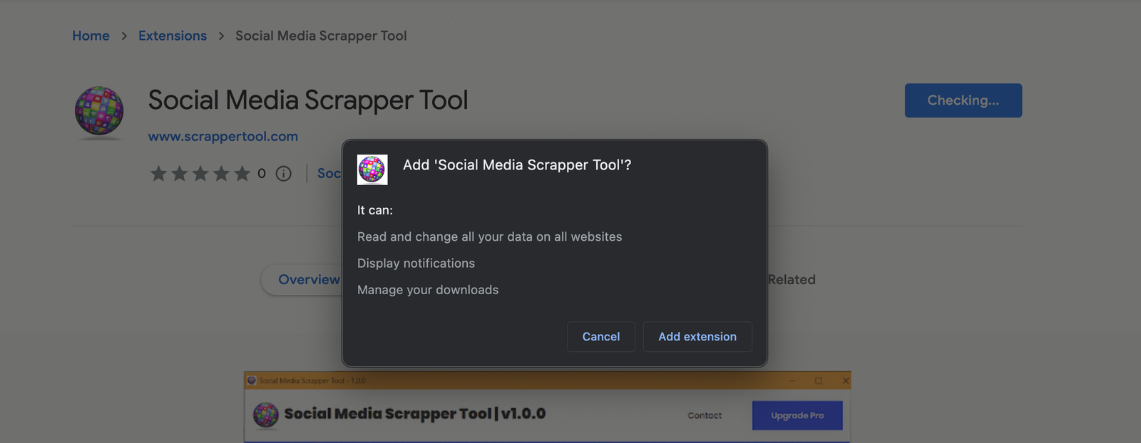 Add Social Media Scraper Tool Screenshot on chrome extension - scrapper tool