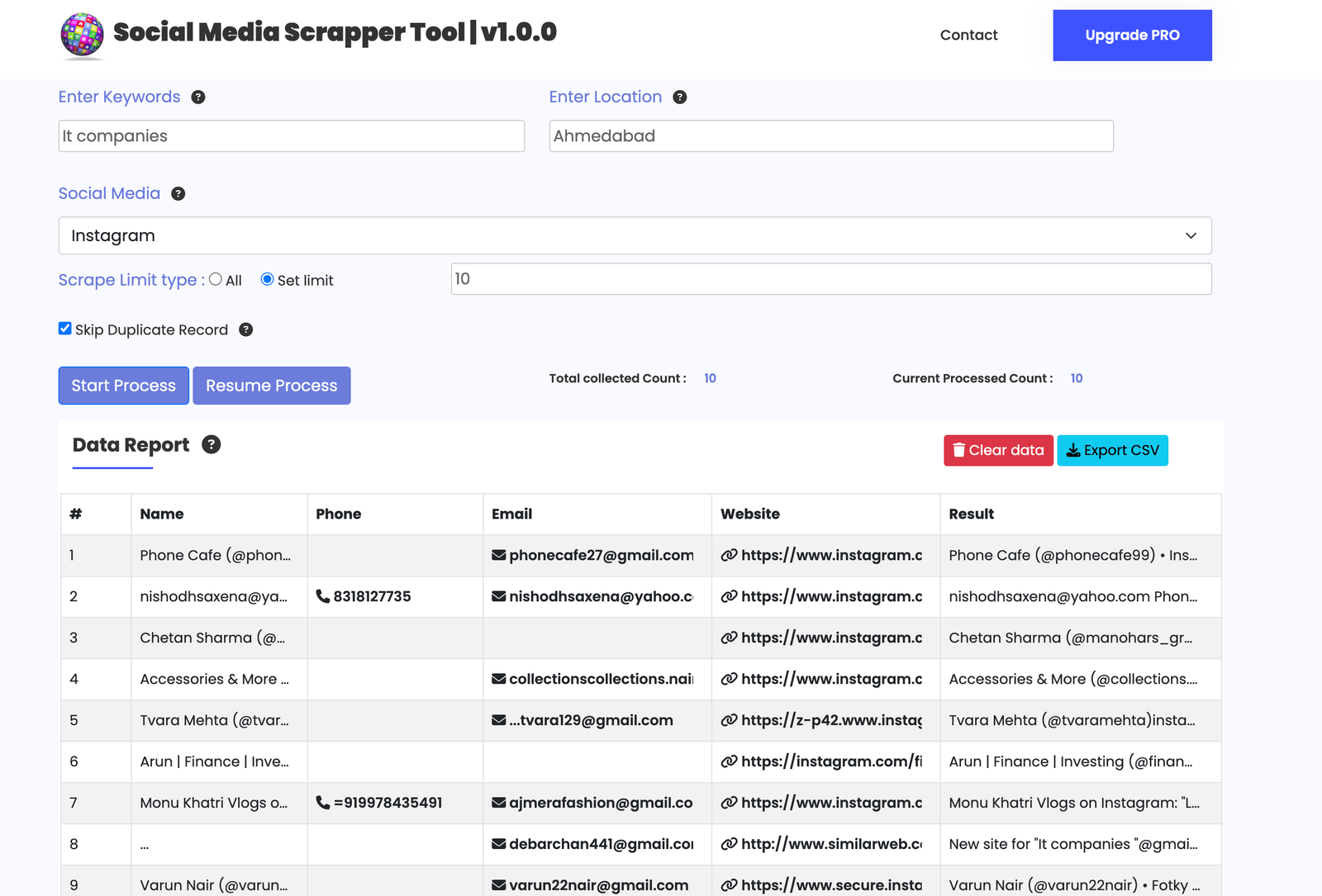 Extracting done Social Media Scraper Tool