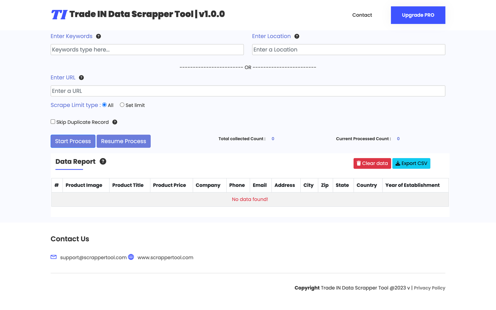 TradeIndia Data Scraper dashboard - Scrapper Tool