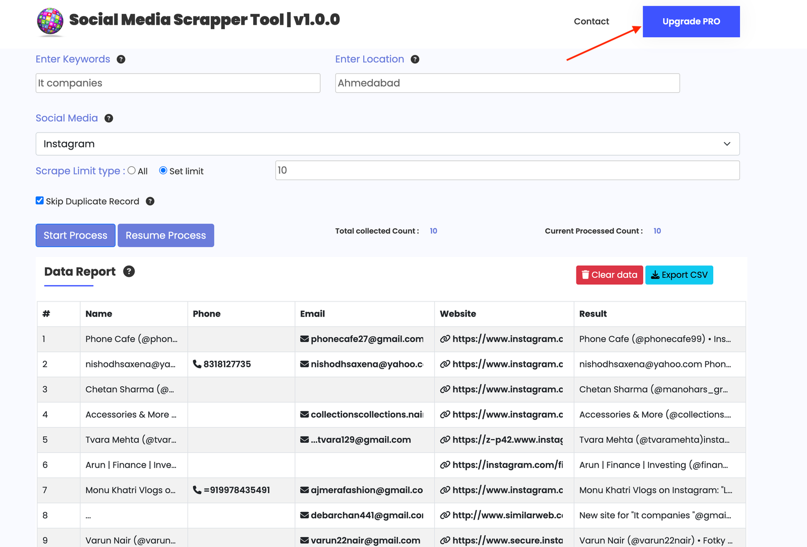Upgrade Pro - Social Media Scraper Tool