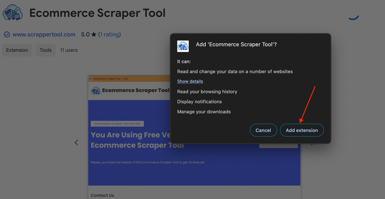 Confirm Install Ecommerce Tool - Scrapper Tool