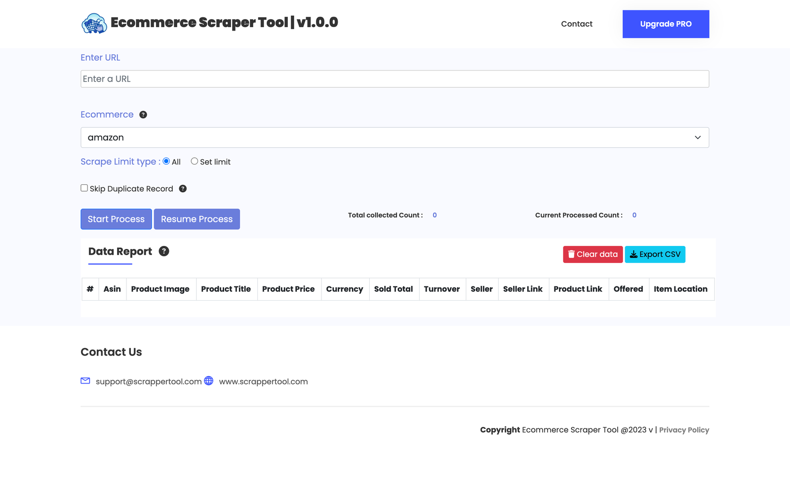 Ecommerce Scraper Tool Dashboard - Scrapper Tool