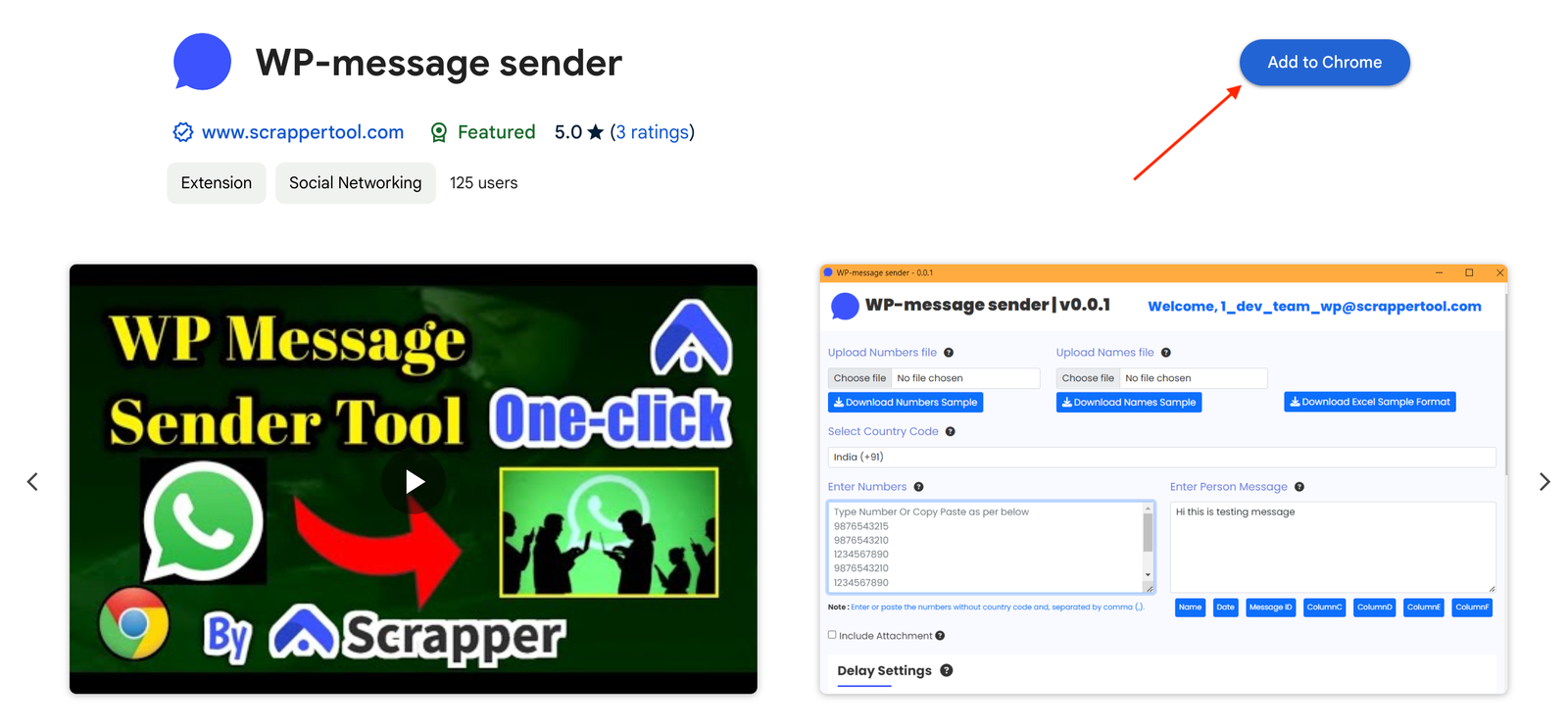 Wp message sender chrome extension - Scrapper Tool