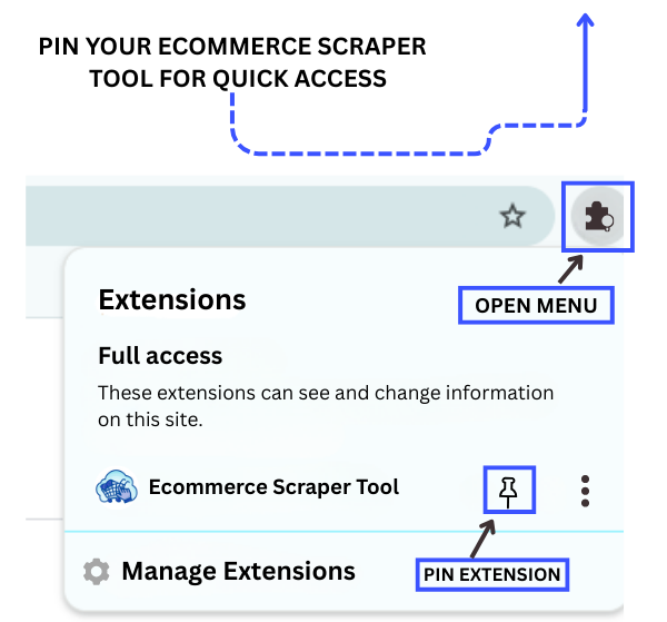 eBay Scrapper Tool Pin The Extension