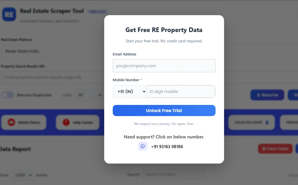 Airbnb Scrapper Tool Pop up Form