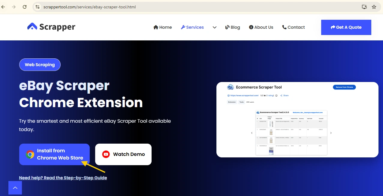 eBay Scrapper Tool Web PAge