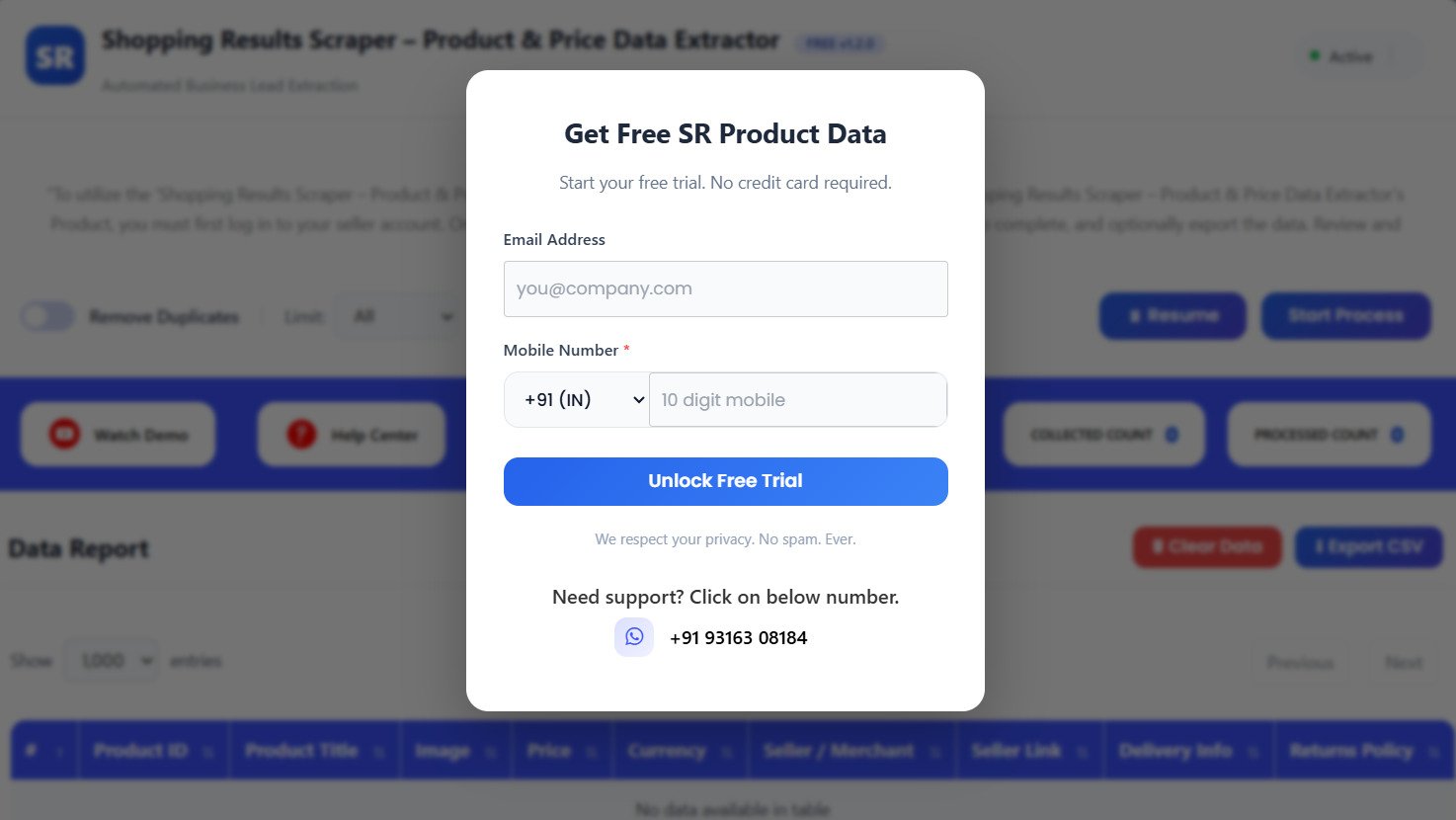 Shopping REsults SCrapper FORM